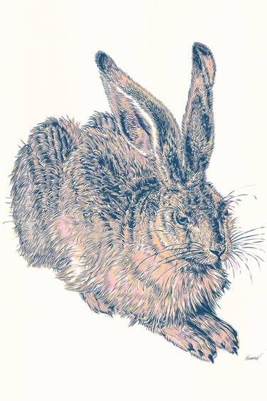 Young hare after Albrecht Dürer Renaissance animal portrait painting, realism colorful detailed 3D effect art thumb