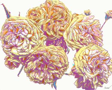 English roses painting Floral original art Botanical pink yellow thumb