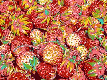 Strawberry painting Kitchen original art red fruit food thumb