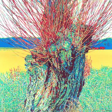Old willow painting Tree original art Colorful spring landscape thumb