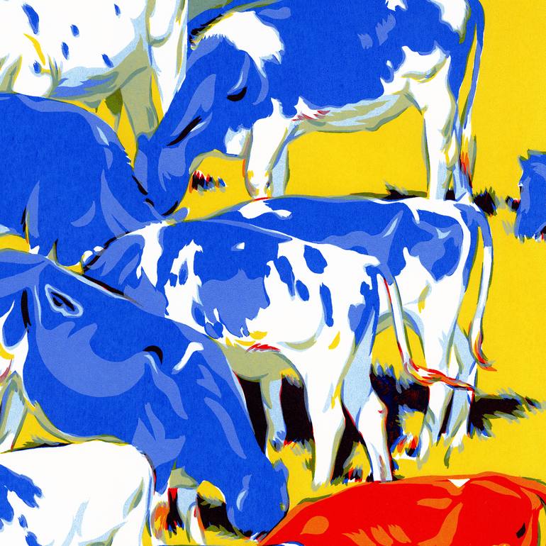 Original Expressionism Cows Painting by Vitali Komarov