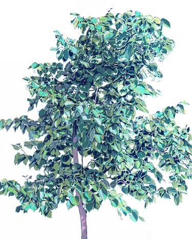 Young linden tree painting green ladnscape original art nature thumb