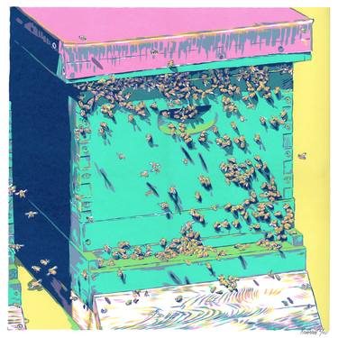 Beehive painting honey bee original art beekeeper gift thumb