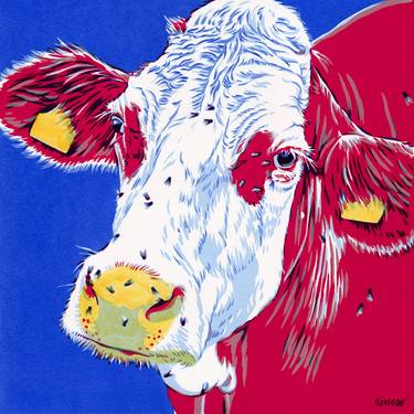 Cow head painting farm animal colorful original art pop art thumb