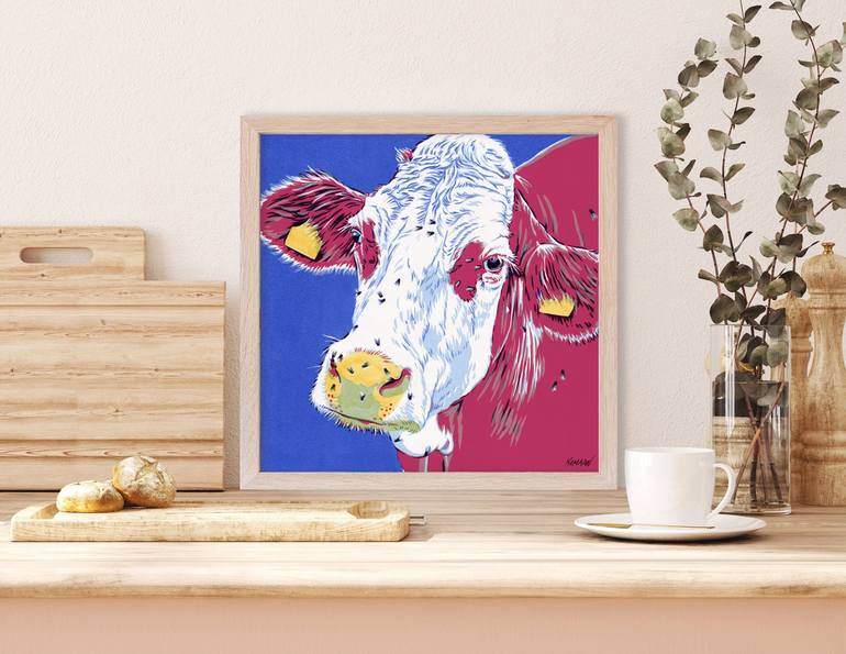 Original Psychedelic Cows Painting by Vitali Komarov