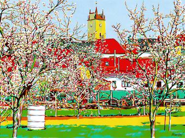 Blossoming garden Tuscany painting spring landscape orginal art thumb