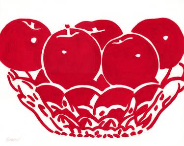 Apple painting Fruit original art Red kitchen pop art canvas thumb