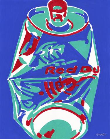 Crushed red bull can Original pop art painting colorful red blue thumb