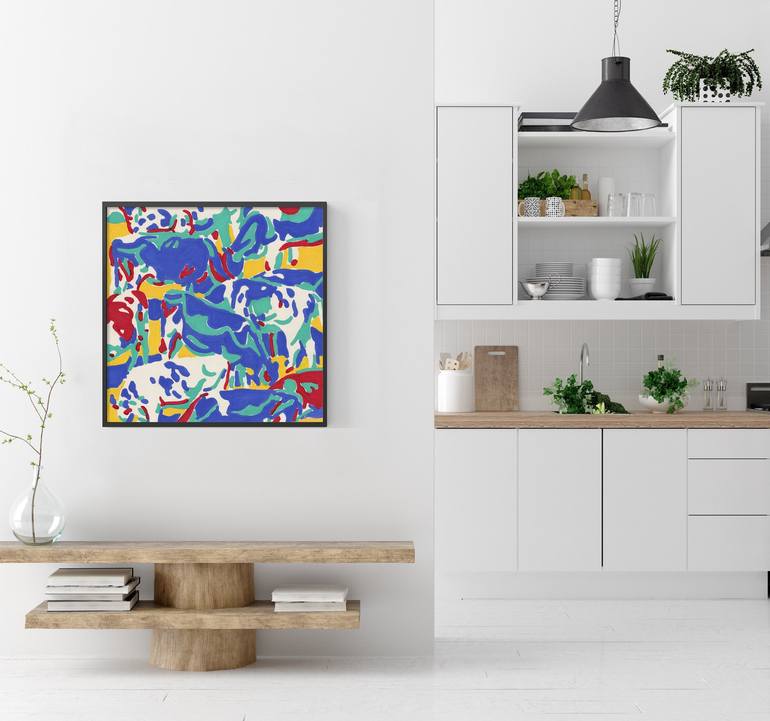 Original Abstract Cows Painting by Vitali Komarov