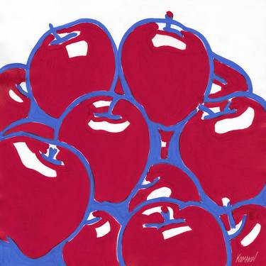 Apple painting original art Fruit colorful kitchen pop art thumb