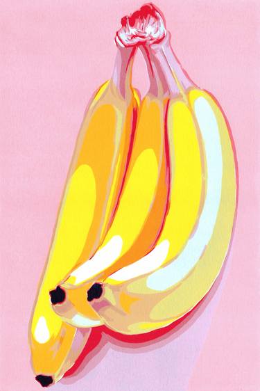 Banana painting Fruit original art Kitchen food artwork colorful pop art thumb