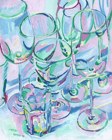 Wine glasses painting Drink kitchen original art expressionism thumb