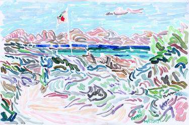 Mountain seascape painting Mallorca beach sea coastal thumb