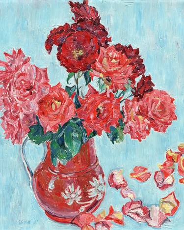 Rose oil painting impressionism impasto bouquet after Van gogh thumb