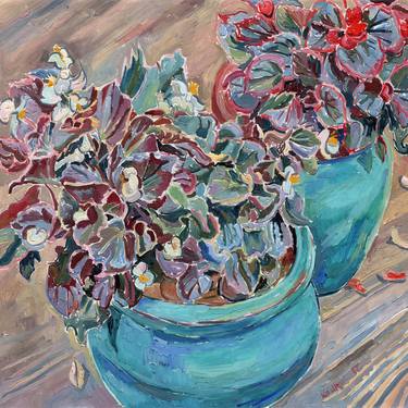 Flower pots oil painting botanical floral impressionism thumb