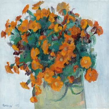 Marigold flower painting orange flower original art impressionism thumb