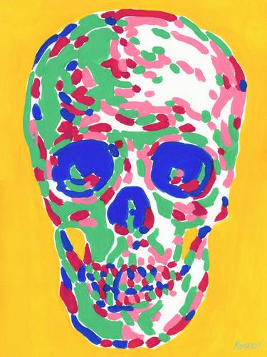 Human skull oil painting anatomical biology medical original art thumb