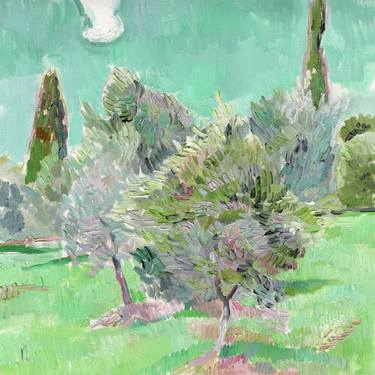Tuscany olive tree oil painting Garden landscape original art thumb
