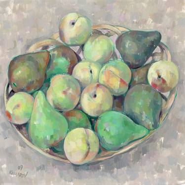 Peach pear painting Kitchen fruit food impressionism still life thumb