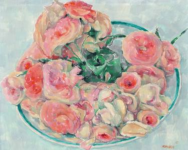 Rose painting Pink flower original art Flower impressionism thumb