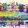 Castle and river painting impressionism cityscape original art