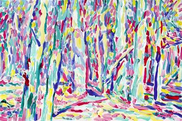 Spring forest painting Colorful tree landscape impressionism thumb