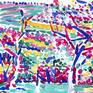 Spring blossoming garden painting Abstract tree landscape