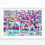Spring blossoming garden painting Abstract tree landscape