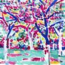 Spring blossoming garden painting Abstract tree landscape
