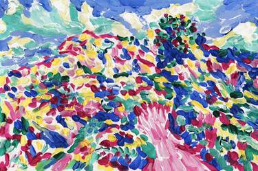 Floral painting Wildflower meadow hill original art abstract thumb