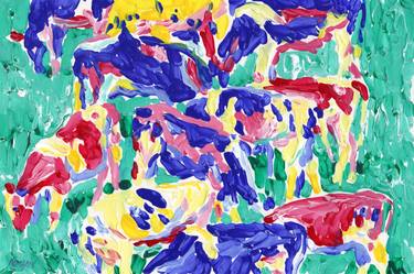 Herd of cow painting Colorful original pop art abstract animals thumb