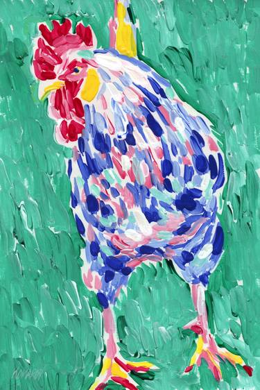 Rooster painting Farm Animal original art Farmhouse artwork thumb