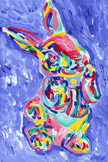 Easter bunny painting Rabbit original art hare animal pop art thumb
