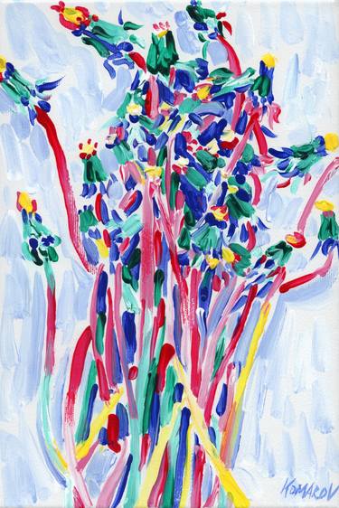 Dandelion flower painting Wildflower original art Colorful floral thumb