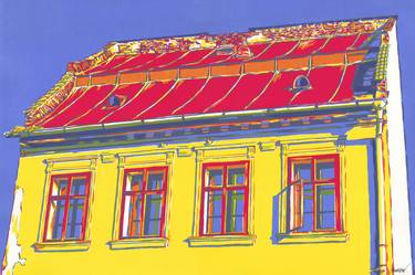 Old house painting Architecture original art colorful cityscape thumb