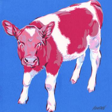 Calf painting original colorful pop art cow farm animal modern thumb