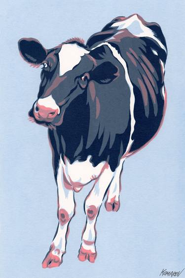 Black cow painting Farm animal original pop art farmhouse thumb