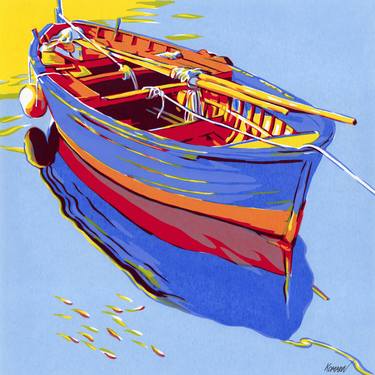Boat painting seascape original art sea fishing nautical marine thumb
