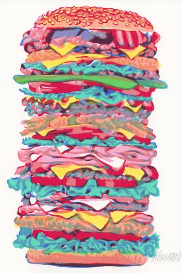 Colorful burger painting Kitchen food original modern pop art thumb