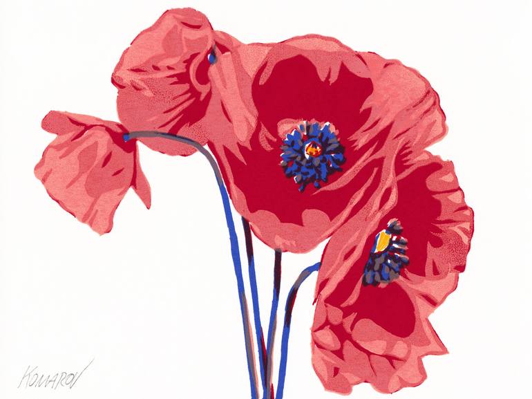 Red poppy painting, colorful poppies serigraph, flower pop art, expressionism modern art - Print