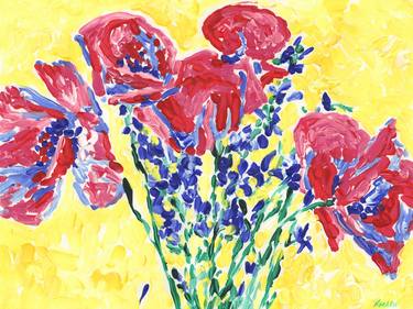 Red poppy painting Floral expressionism Colorful flowers thumb