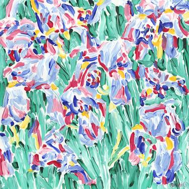 Iris flowers painting floral botanical impressionism original art thumb