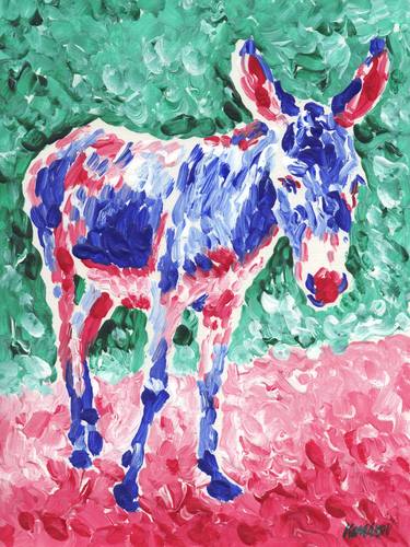 Colorful donkey oil painting farm animal original pop art thumb