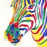 Colorful zebra oil painting African wild animal original pop art