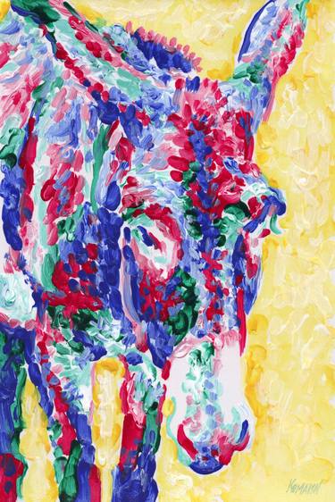 Colorful donkey oil painting farm animal original pop art thumb