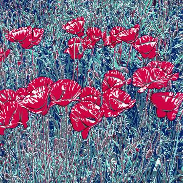 Poppy painting Red flowe original art Floral poppies field thumb