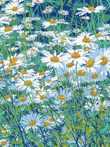 Daisy floral impressionist wildflower white green expressionism thumb