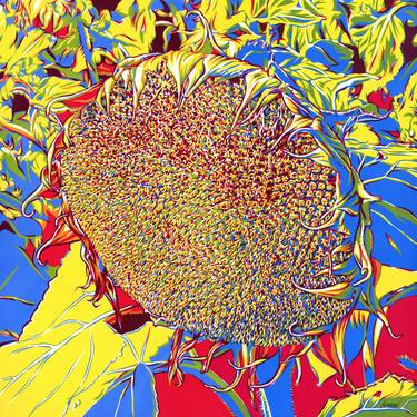 Sunflower colorful floral red blue yellow expressionism thumb