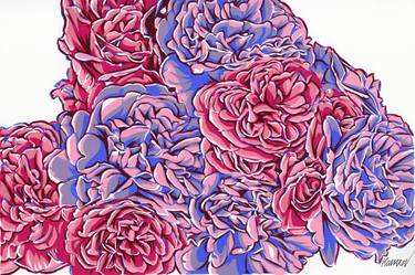 Rose flower painting floral wall art botanical red blue pop art thumb