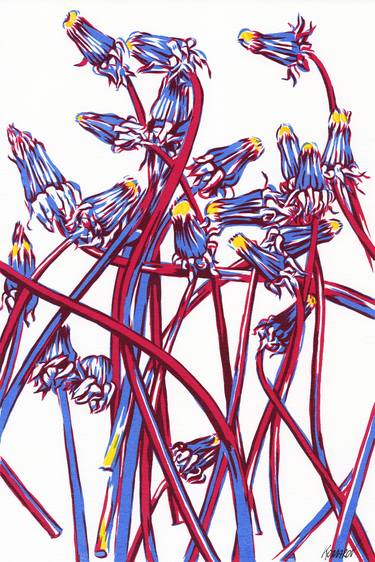 Dandelion bouquet painting floral original art Flower pop art thumb